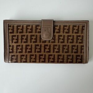 Authentic Fendi FF Brown Zucca Long Wallet